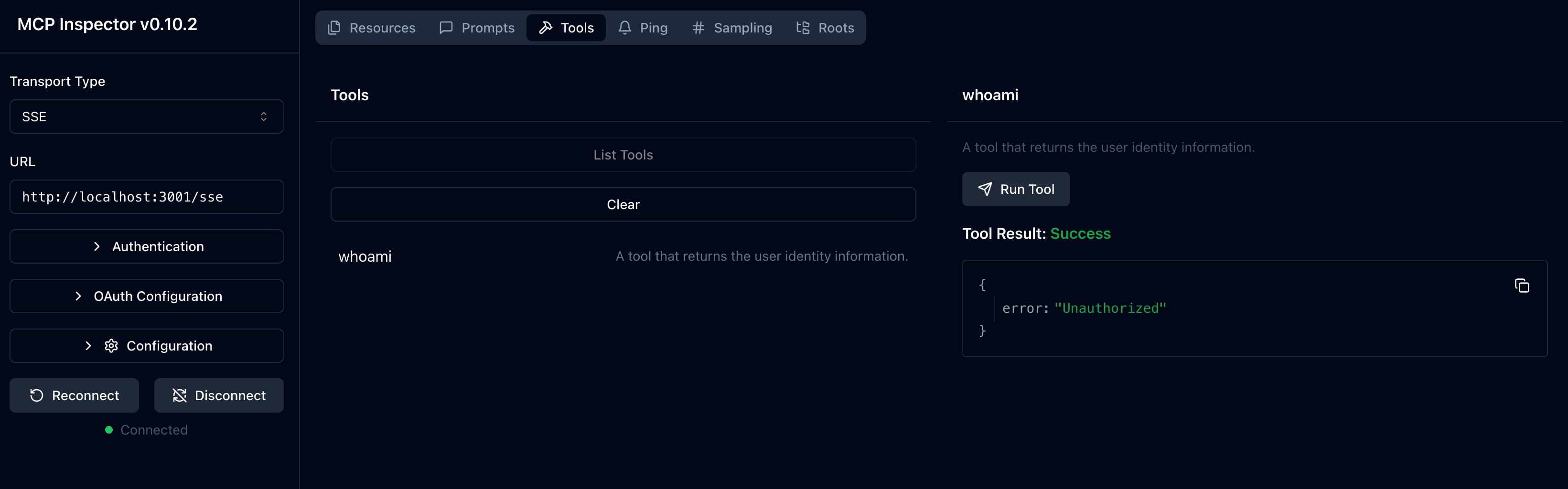 MCP inspector first run