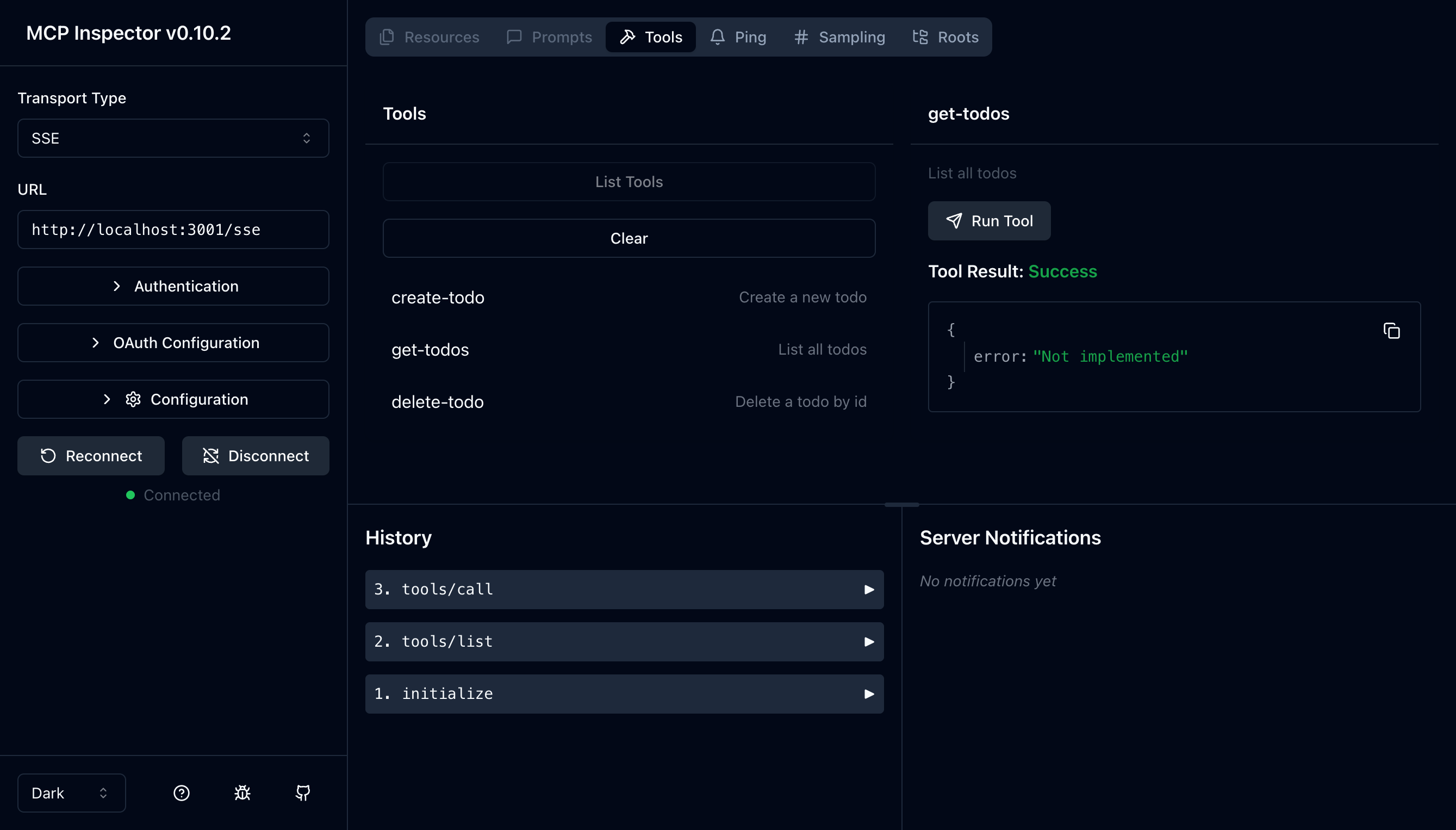 MCP inspector first run